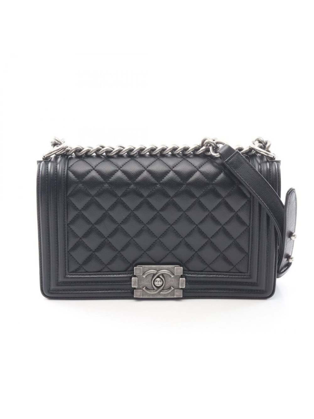 Chanel Shoulder Bag Black Caviar Leather Chain